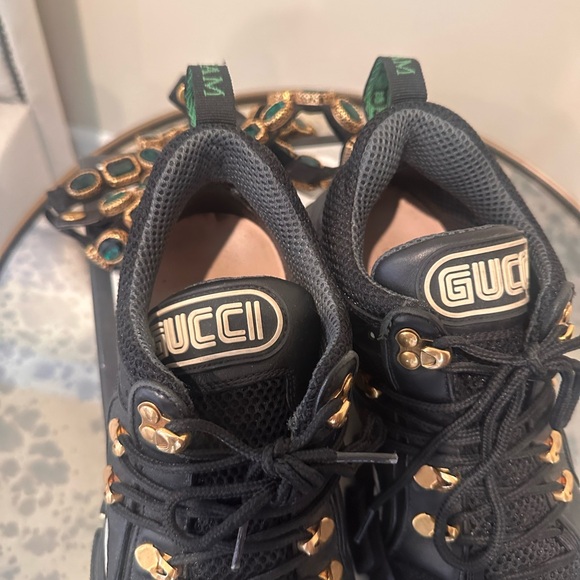 Gucci Womens Journey Flashtrek Crystal Black Green Hiker Sneaker 37 Preloved - Picture 6 of 7